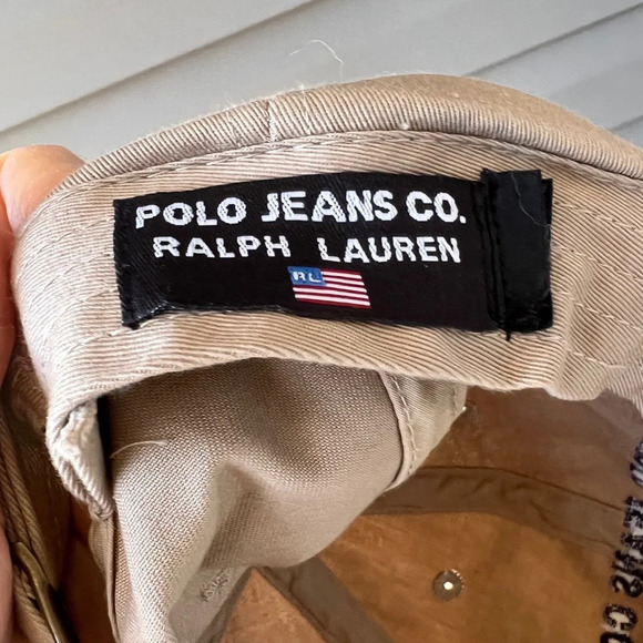 Vintage 90s Polo Jeans Ralph Lauren Company Tan Adjustable Hat Cap - Picture 8 of 9